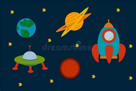 Un Conjunto De Planetas Con Cohetes Dibujos Animados Objetos Espaciales En El Espacio Patrón
