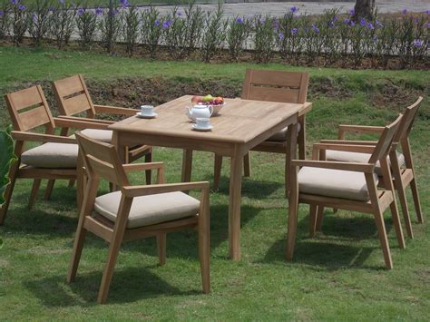 Teak Dining Set6 Seater 7 Pc 60 Rectangle Table And 6 Stacking
