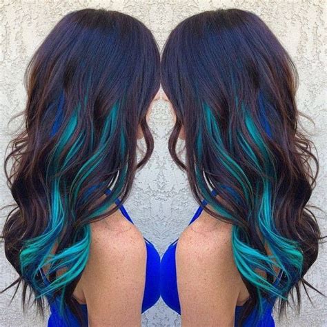 Navy Blue Overall With These Turquoiseteal Highlights Hair Color