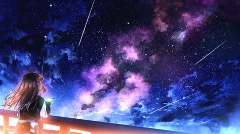 Anime Girl Sky Starry Sky Hd Wallpaper Peakpx