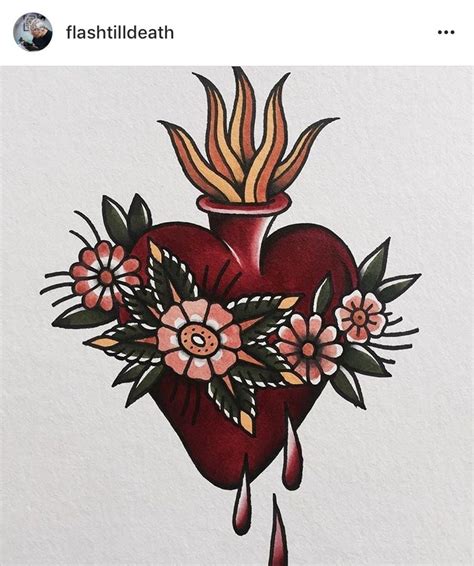 Traditional Sacred Heart Tattoo Flash