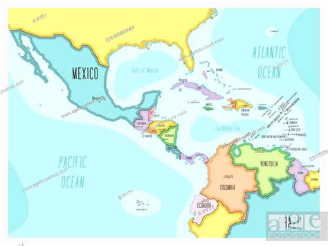 Political Map Of Central America And Caribbean Colorful Hand Drawn