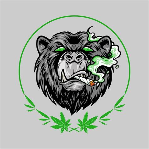 Logotipo De La Mascota De Marihuana Humo Scary Bear Weed Vector Premium