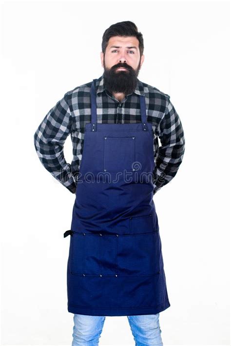 Man Cook Brutal Hipster Fast Food Restaurant Serious Bearded Cook Restaurant Staff Ready To