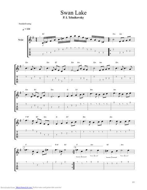 Swan Lake Guitar Pro Tab By Tchaikovsky Pioter Ilych Musicnoteslib