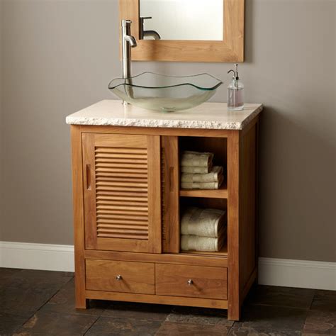 Walnut open shelving, a floating vanity and bathroom vanities and vanity cabinets | signature hardware. Durable, Chic Teak - Modern - Bathroom Vanities And Sink ...
