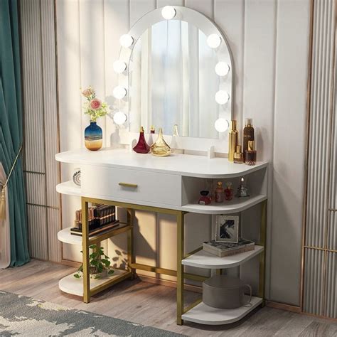 Vanity mirror with desk lights diy vanity mirror vanity. Shop Vanity Table with Lighted Mirror and Drawer, Shelves ...