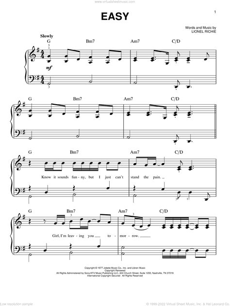 Richie Easy Sheet Music For Piano Solo