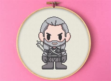 Geralt Cross Stitch Pattern The Witcher Chibi Character Etsy