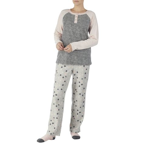 Secret Treasures Womens Fleece Henley Pajama Top With Pant And Sock 3piece Table Sleepwear