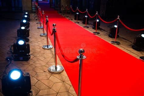 Red Carpet With Barriers And Red Ropes Stock Photo Image Of Night