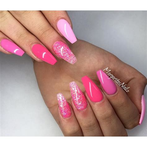 Acrylic Coffin Different Shades Of Pink Nails Girls With Different