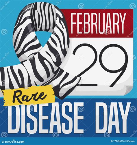 Calendar with Zebra Ribbon To Celebrate Rare Disease Day, Vector