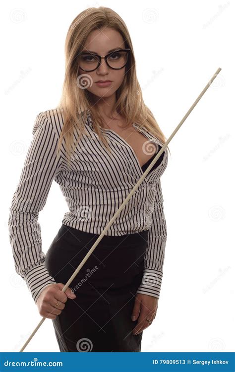 strict teacher with a pointer in his hand stock image image of isolated blonde 79809513