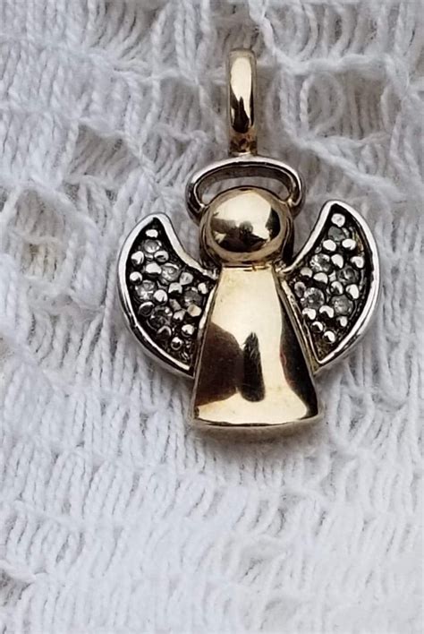 Sterling Silver Angel Pendant With Cubic Zirconia Studded Etsy