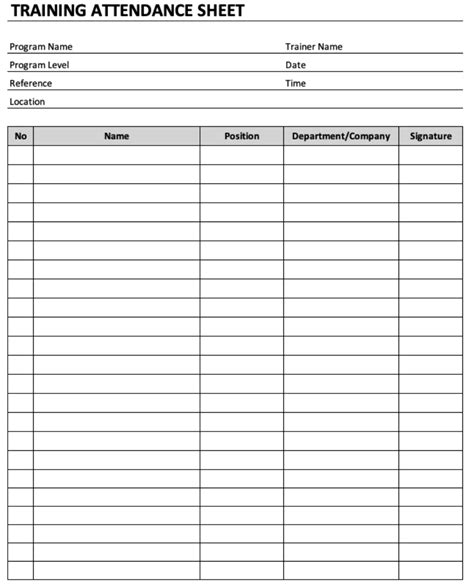 Training Attendance Sheet The Spreadsheet Page