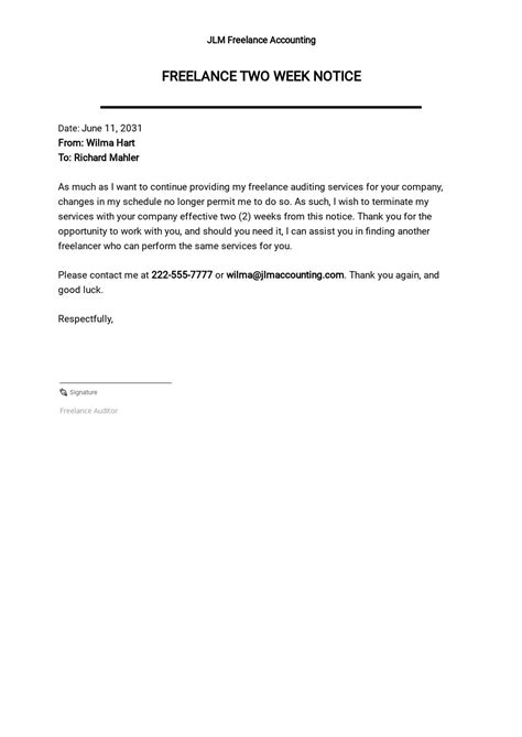 Two Weeks Notice Template Google Docs