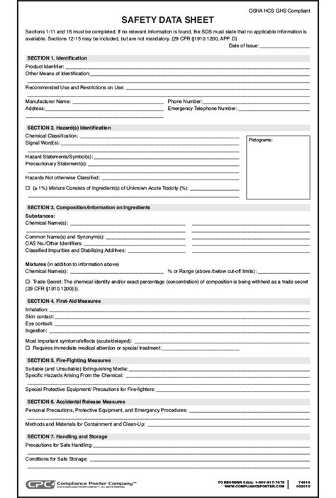 Osha Msds Printable Sheets