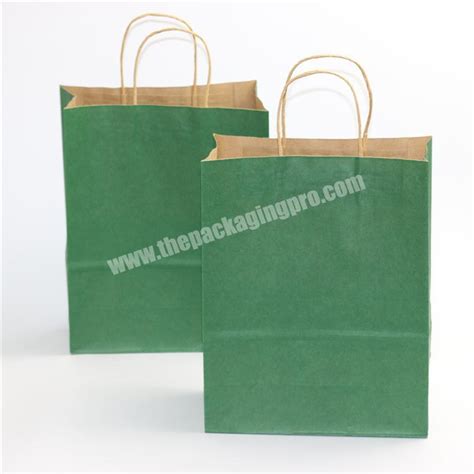 Standard Size Recycle Green Kraft Paper Bag With Paper Twist Handles