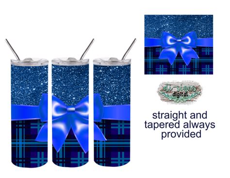 Blue Glitter Plaid Bow Digital Image For Skinny Tumblers Sublimation Digital Di Signs