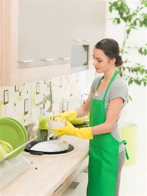 Woman Washing Dishes Stock Image Image Of Beautiful 50695837