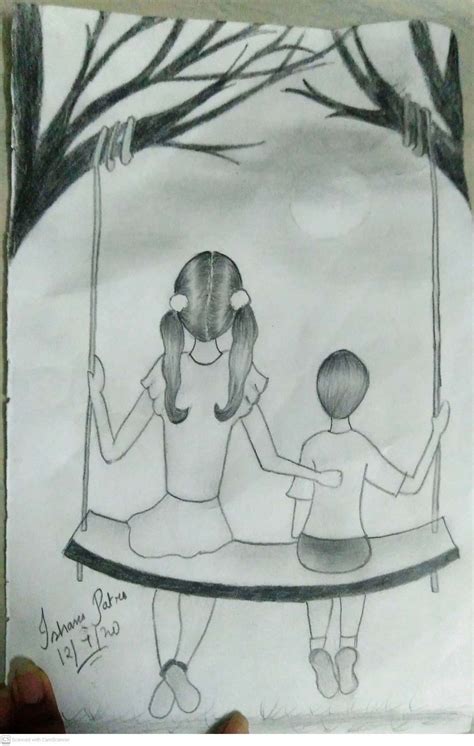 A Drawing Of A Sister And Brother On A Swing Artofit
