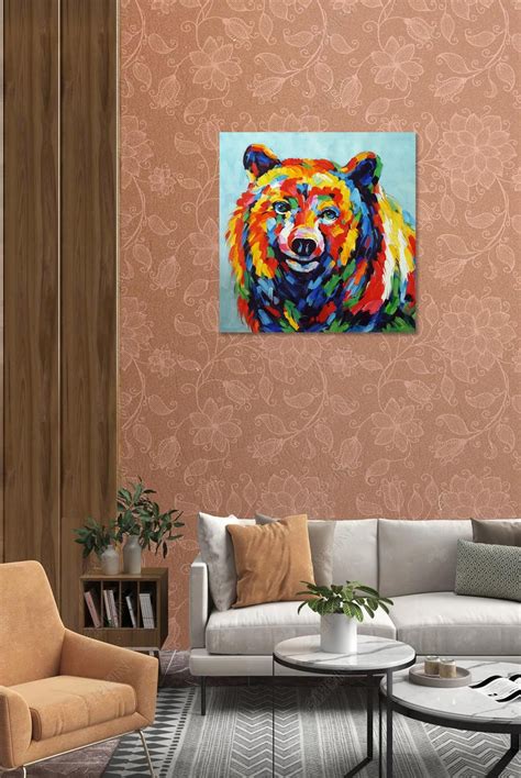 Original Hand Painted Bear Painting On Canvas Modern Etsy