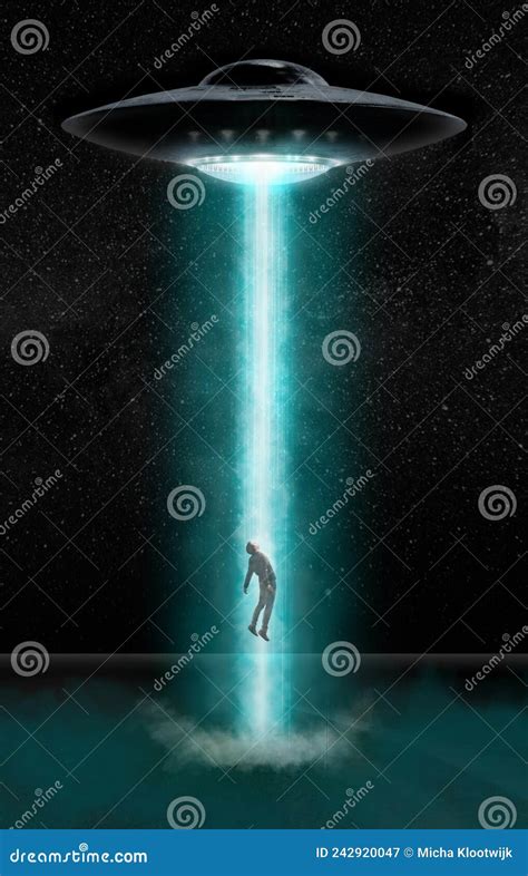 Man Being Abducted By Ufo Alien Abduction Concept 3d Rendering