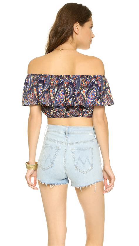 Lyst Glamorous Ruffle Crop Top Navyred In Blue