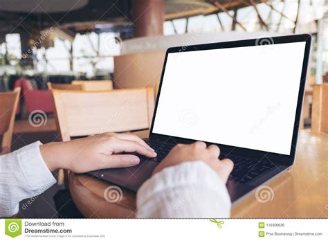 Mockup Image Of Hands Using And Typing On Laptop With Blank White