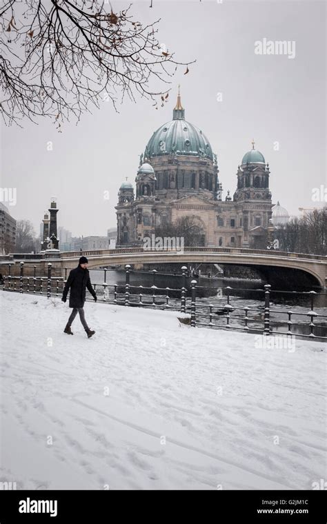 Germany Winter Berlin Snow Cathedral High Resolution Stock Photography