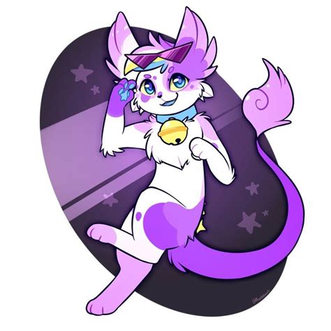 A Purple And White Cat With Stars On Its Chest