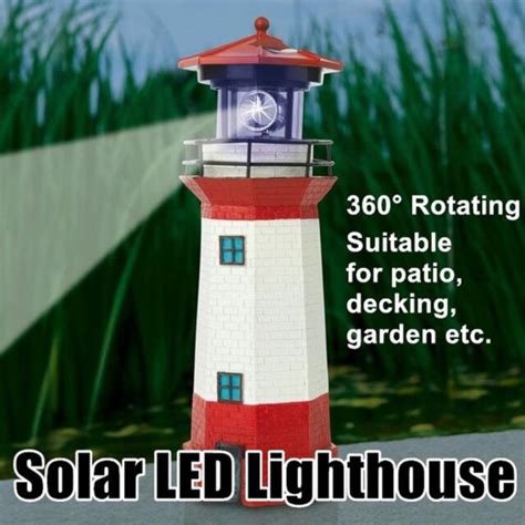 Led Solar Lighthouse 30 Cm Garden Beacon Red White Lighting 360