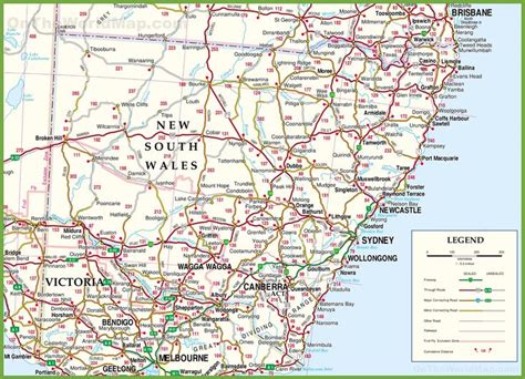 A Map Of New South Wales Showing The Major Roads And Towns On Its Border