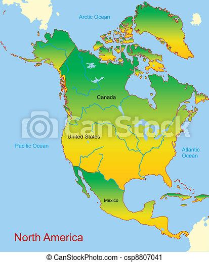 Detailed Vector Map Of North America Continent Canstock