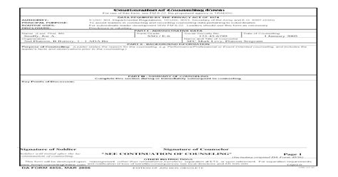 Da Form 4856 With Continuation Of Counseling Cqv16