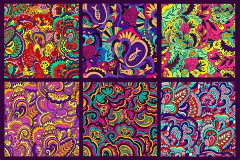 6 seamless psychedelic patterns masterbundles