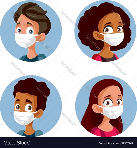 Teens Wearing Face Masks During Pandemic Set Vector Image