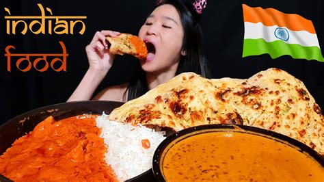 massive indian food mukbang chicken tikka masala daal and garlic naan spicy curry asmr eating