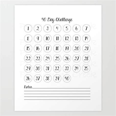 40 Day Challenge Forty Days Goals Project Tracker Wall Etsy