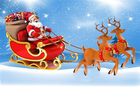 Christmas Postcard Santa Claus In A Sleigh With Ts Reindeer Desktop