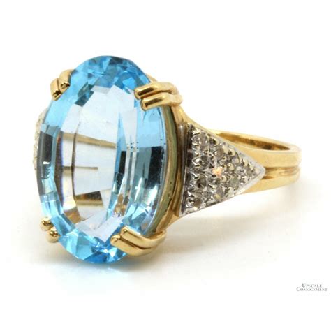 14k Gold Blue Topaz And 13ctw Diamond Ring Upscale Consignment