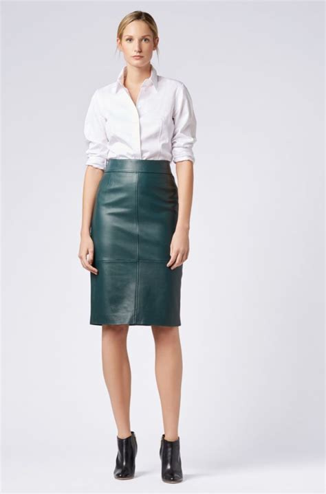 Lambskin Leather Pencil Skirt With Panelled Structure Green Skirts