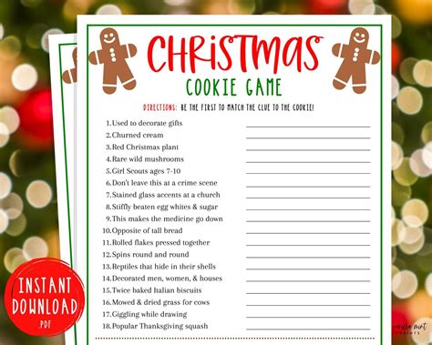 Christmas Cookie Game Game Christmas Trivia Printable Games Etsy