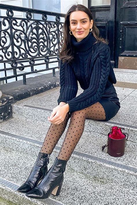 Chunky Heel Ankle Boots Outfit With Turtleneck Sweater And Leather Mini