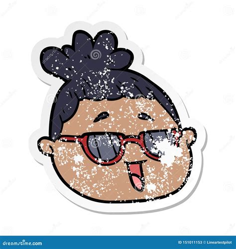 A Creative Distressed Sticker Of A Cartoon Female Face Stock Vector Illustration Of Head