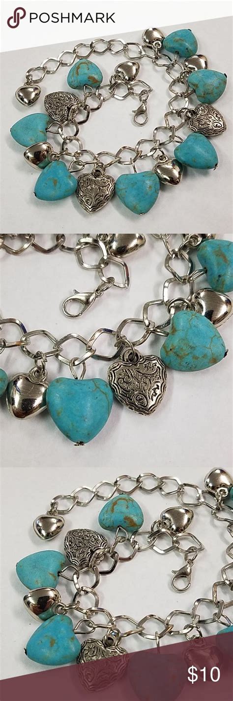 Turquoise Silver Hearts Bracelet Silver Heart Bracelet Heart