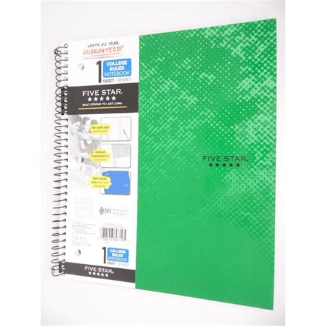 Mead Five Star 1 Subject College Ruled Spiral Notebook 100 Sheets Green