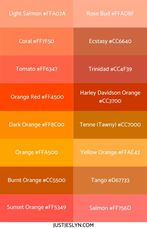 Orange Color Chart