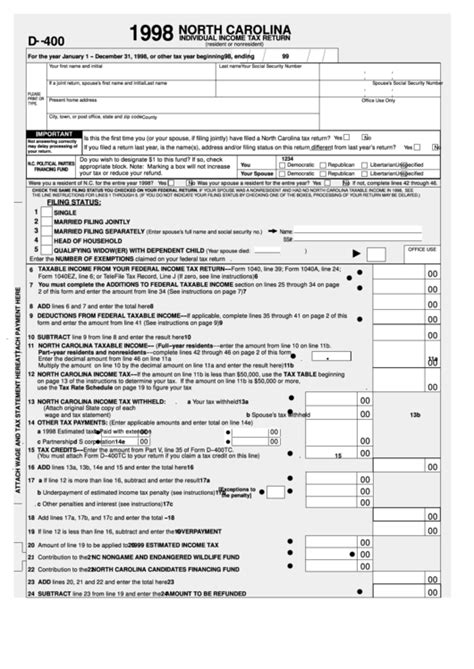 North Carolina State Tax Form Printable Printable Forms Free Online
